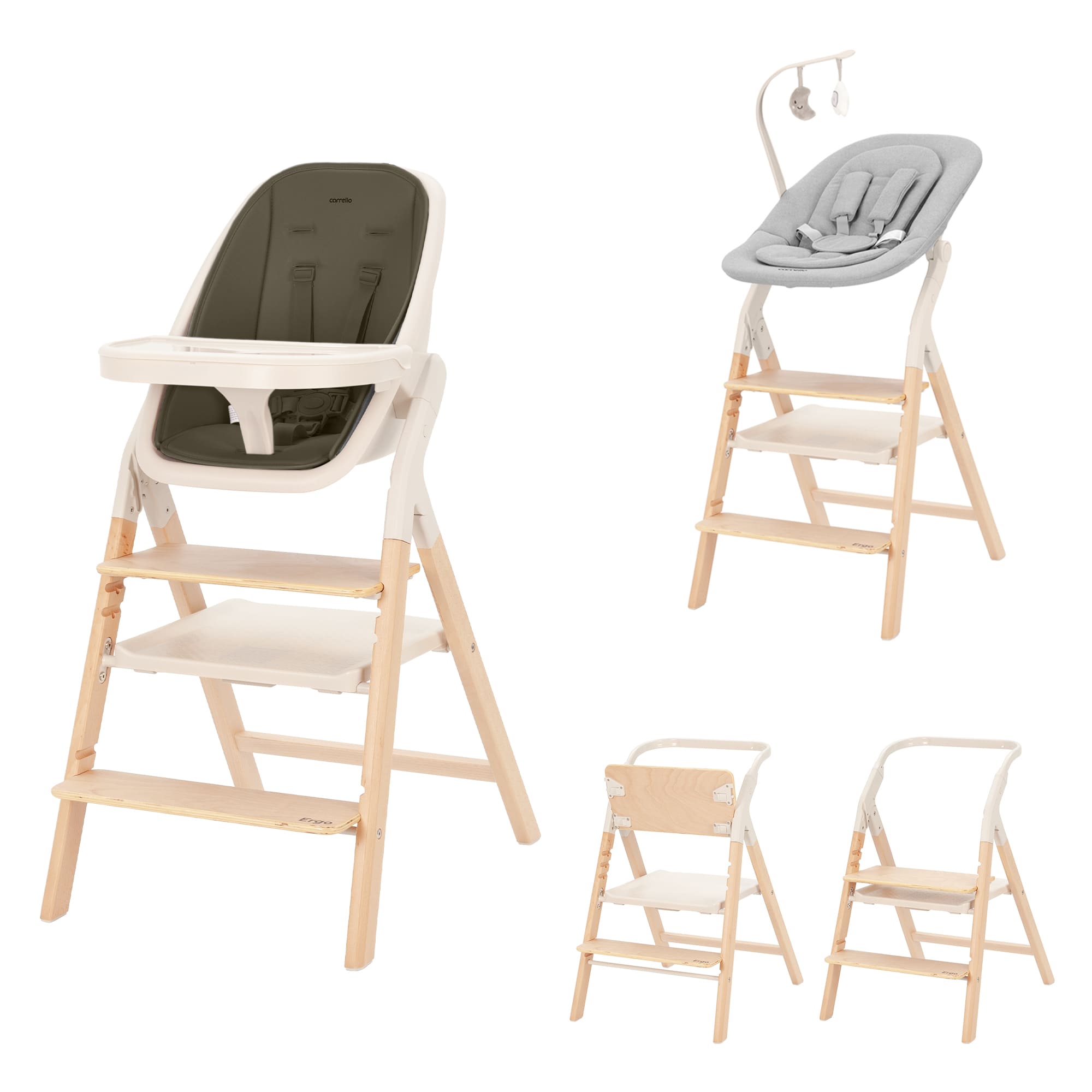 Chaise longue, high chair, side chair and Ergo training tower